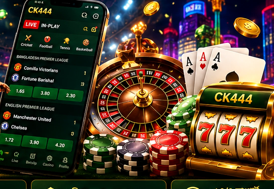 CK444 roulette, cards, chips and sports betting atmosphere